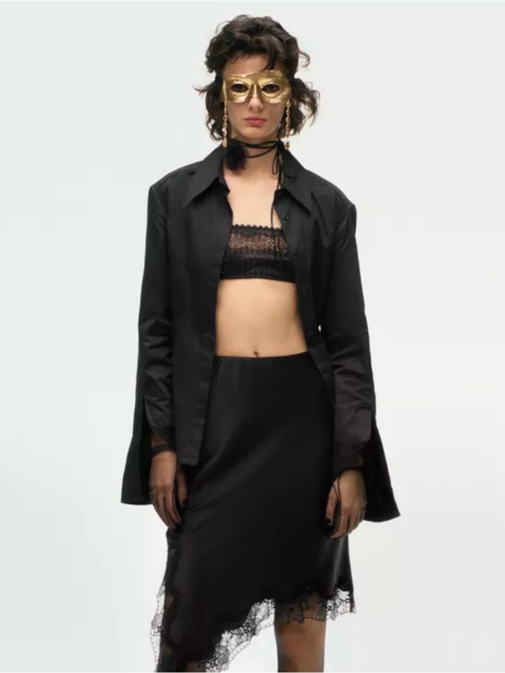 Zara Black Lapel Collar Shirt Limited Edition Size XS